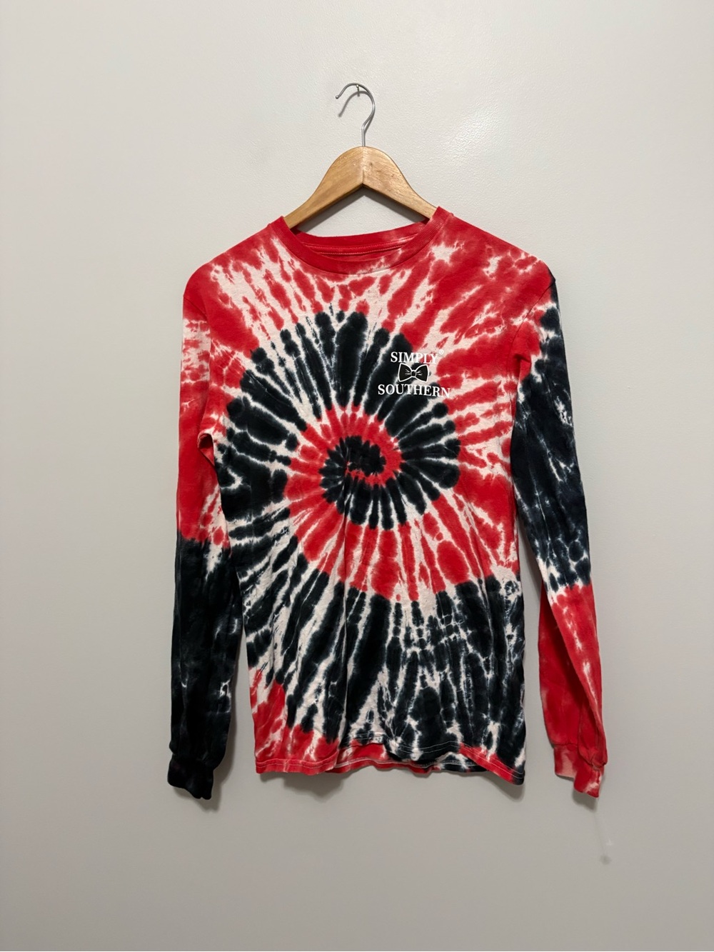Simply Southern Red Black Tie-Dye Long Sleeve Shirt